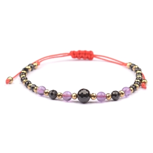 Bransoletka celebrytka czarny TURMALIN AMETYST HEMATYT ochrona i spokój